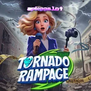 Tampilan visual grid unik pada slot Tornado Rampage dengan latar belakang badai gurun yang dramatis.